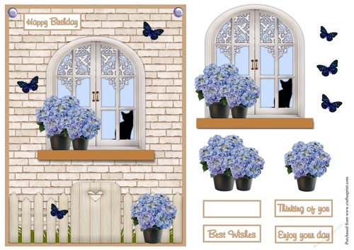 Window with black cat birthday greeting card