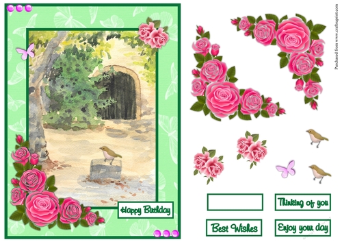 Female birthday greeting card with a French country image