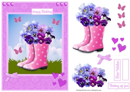 Rainboots and flowers female birthday greeting card