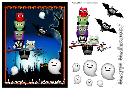 Halloween owls greeting card