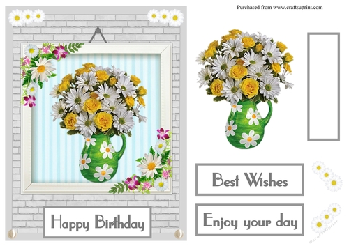 Roses and daisies birthday greeting card