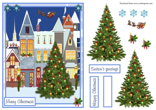 Christmas village with Santa greeting card