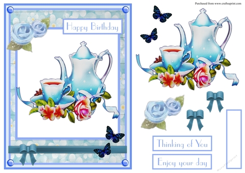 Teapot and teacup birthday greeting card 