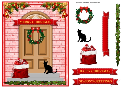 Black cat Christmas greeting card