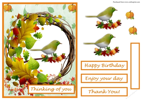 Thinking of You greeting card with a cute bird and Fall scene