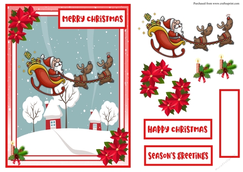 Santa Claus is coming to town Christmas greeting card