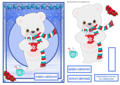 Polar bear with cup of tea Christmas card
