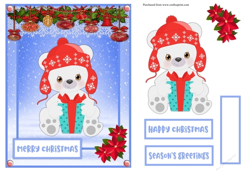 Cute Polar Bear with gift Christmas greeting card