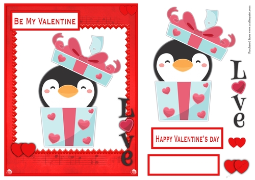 Penguin in love Valentines day greeting card