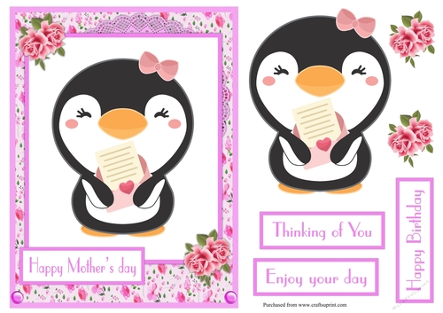 Mothers day greeting card with penguin