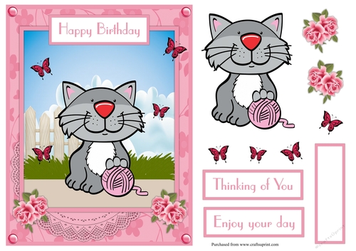 Cute cat birthday greeting card