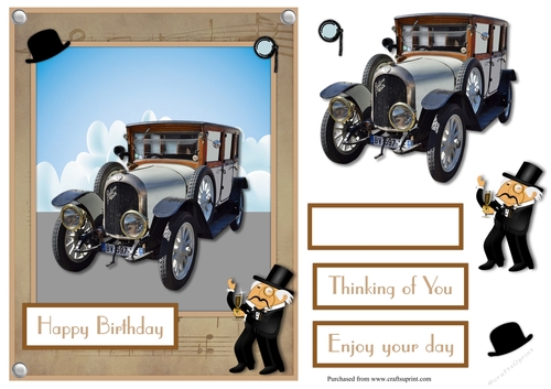 Male birthday greeting card with vintage car