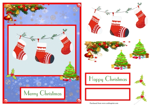 Merry Christmas greeting card with Christmas stockings