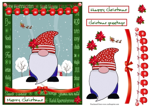 Christmas Greeting Card with Cute Gnome