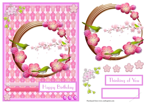 Birthday greeting card with Sakura flowers and birds