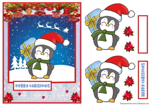 Penguin with gift Christmas greeting card