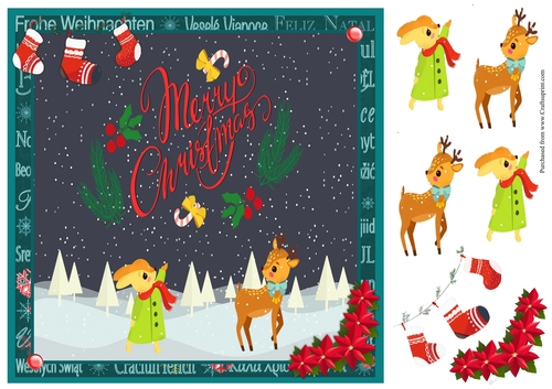 Christmas Greeting Card With Bunny and Reindeer