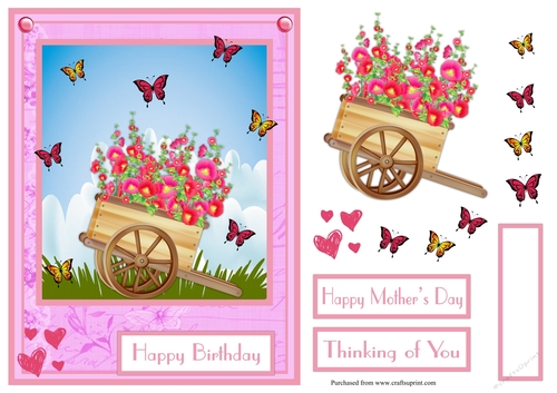 Flowers and butterflies birthday greeting card, also for Mothers Day