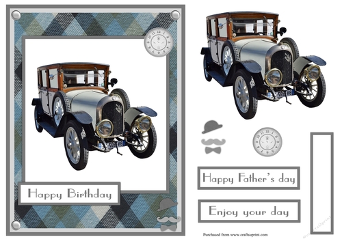 Male Birthday Greeting Card with a vintage car image 