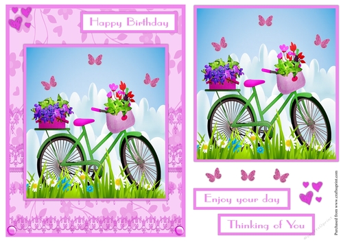 Bike and flowers birthday greeting card