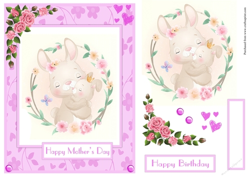 Mothers Day greeting card with bunnies