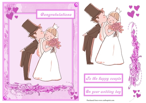 Wedding couple greeting card in pale pink