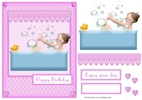 Girl in a bathtub birthday greeting card