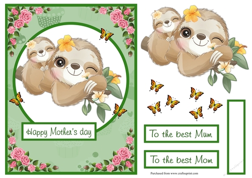 Mothers day greeting card with Sloths