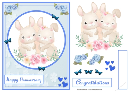 Happy Anniversary greeting card with cute bunnies