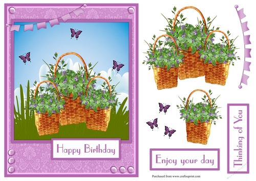 Happy birthday greeting card with flowers and butterflies