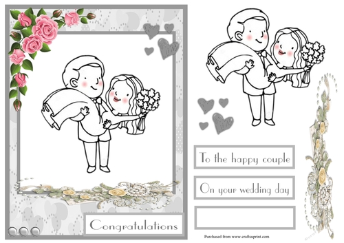 Wedding couple with flowers greeting card