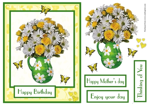Daisies and roses greeting card for a birthday or Mothers day