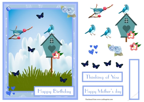 Two blue birds greeting card for birthday or Mothers day