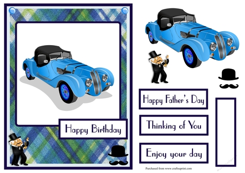 Birthday male greeting card with car, also for Fathers day