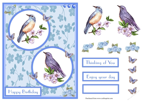 Blue birds and butterflies greeting card