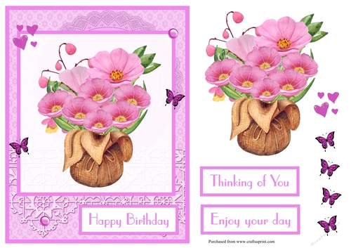 Pink wildflowers birthday greeting card