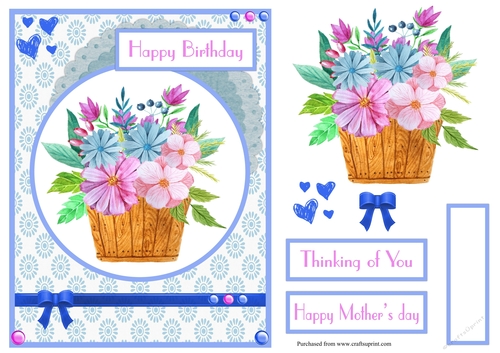 Pink and blue wildflowers birthday card