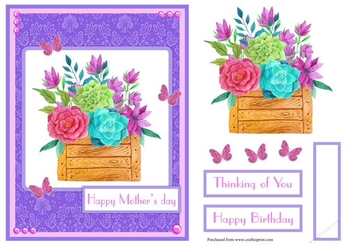Mothers day greeting card with wildflowers and butterflies