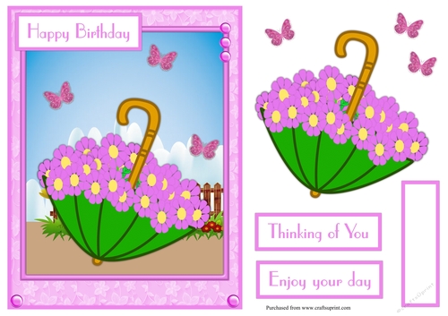 Umbrella with flowers birthday greeting card