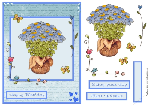 Happy birthday greeting card with blue flowers