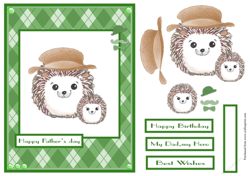 Fathers day greeting card with cute hedgehogs image