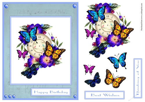 Birthday greeting card with butterflies and petunia