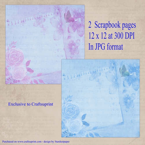 2 Scrapbook Pages Vintage Styel In Blue and Pink 