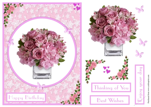 Pink roses and flowers greeting card