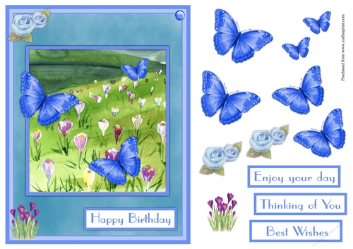 Blue butterflies and flowers greeting card