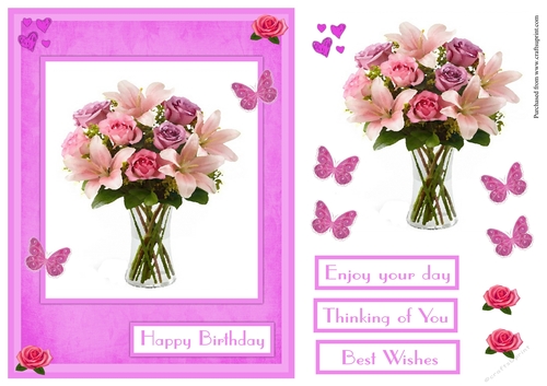 Roses and lilium flowers greeting card