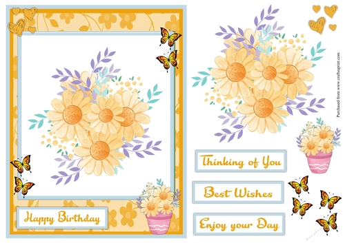 Wildflowers greeting card in orange and pale blue
