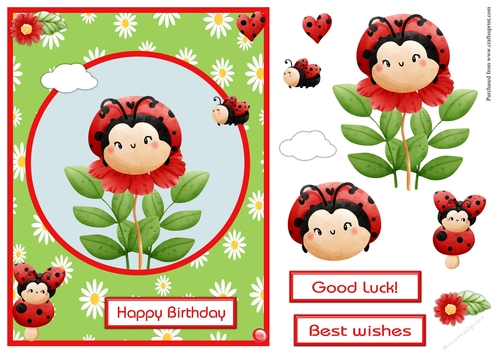 Ladybug sitting on a flower greeting card