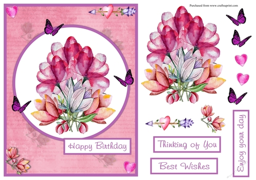 Romantic flowers birthday greeting card