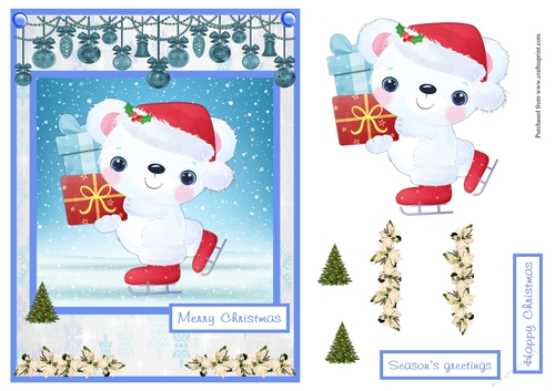 White bear with gifts Christmas greeting card